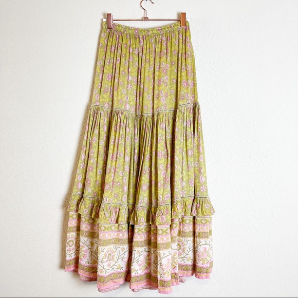 Spell Dahlia Maxi Skirt Bronze Boho Gold Yellow Pink Size Extra Small - Picture 6 of 7